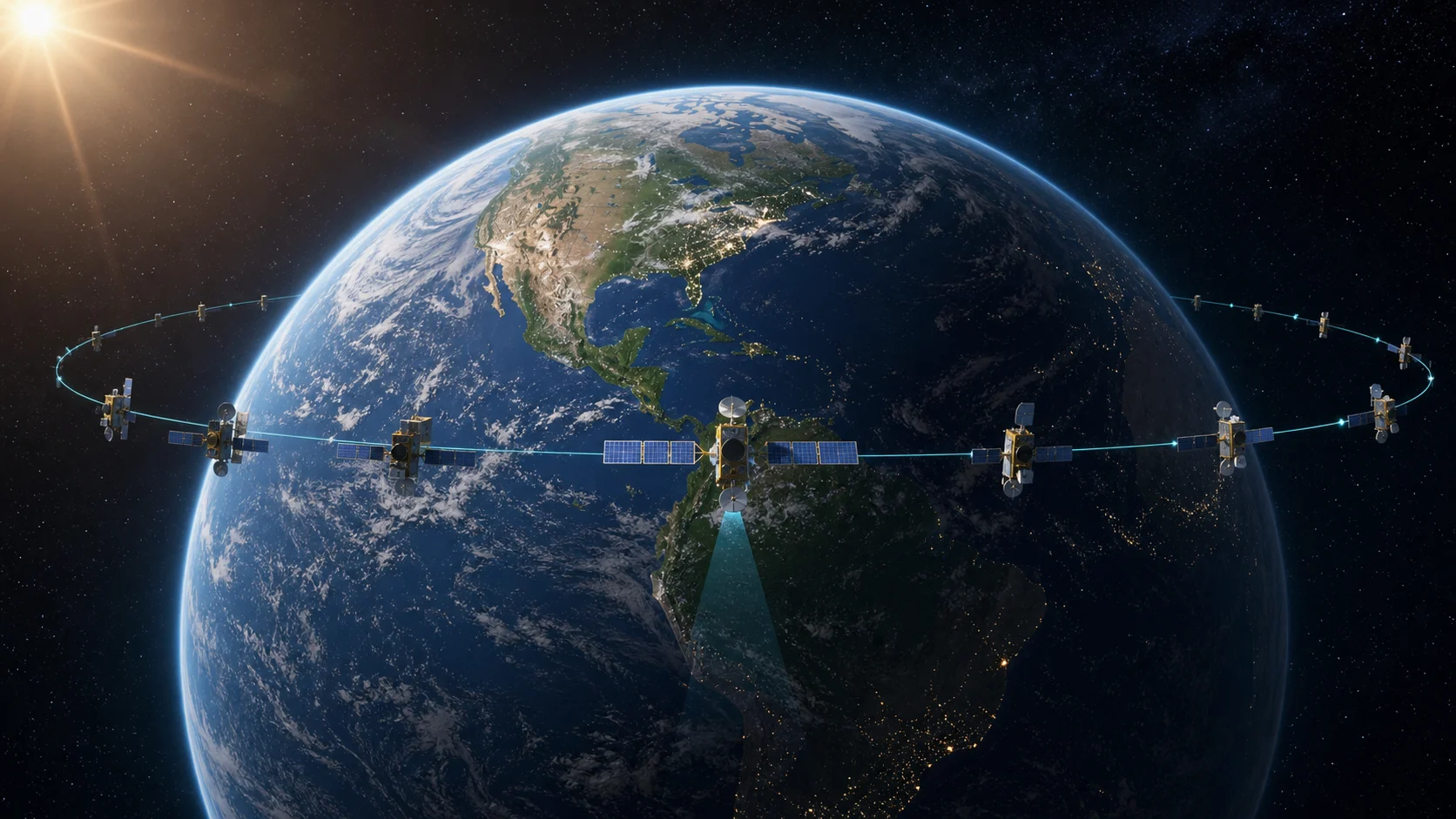 Geostationary satellite ring around Earth