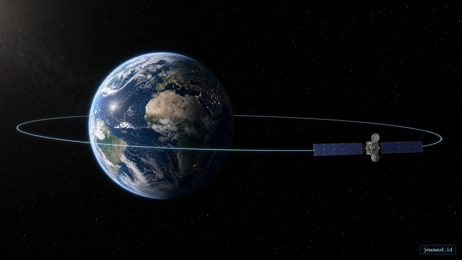 Geostationary communications satellite above Earth
