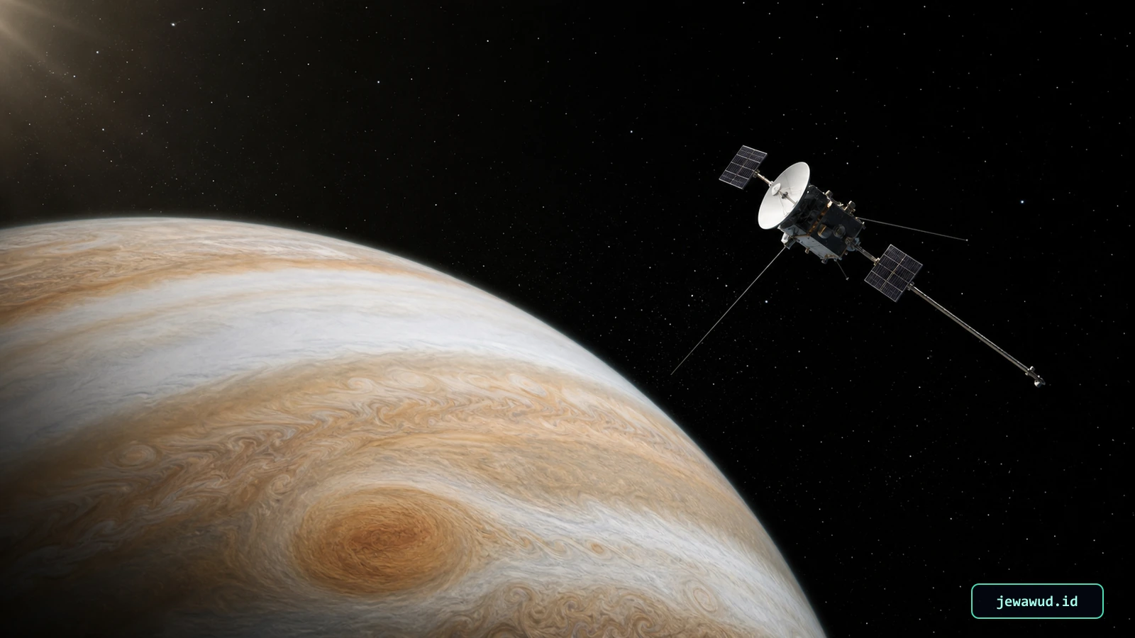 Robotic spacecraft making a close flyby of Jupiter during an interplanetary mission