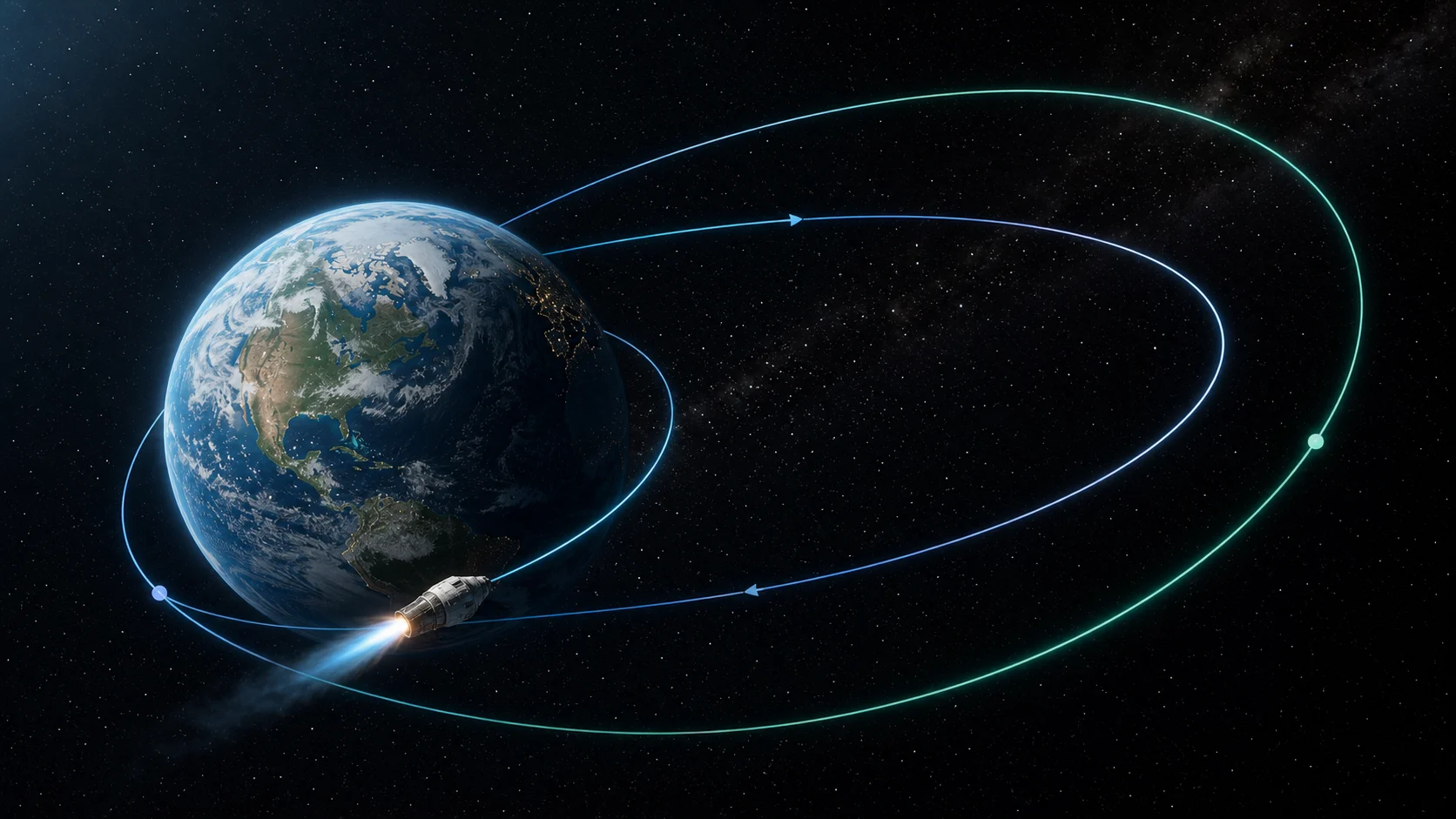Hohmann transfer orbit illustration around Earth