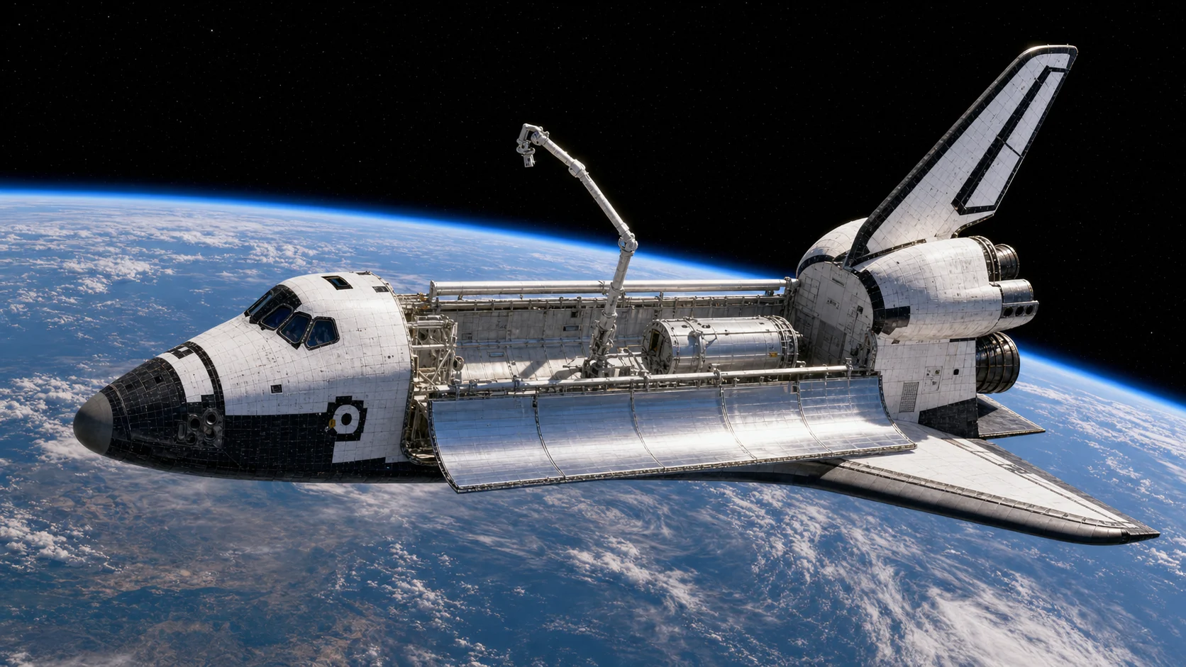 Space Shuttle orbiter with payload bay doors open