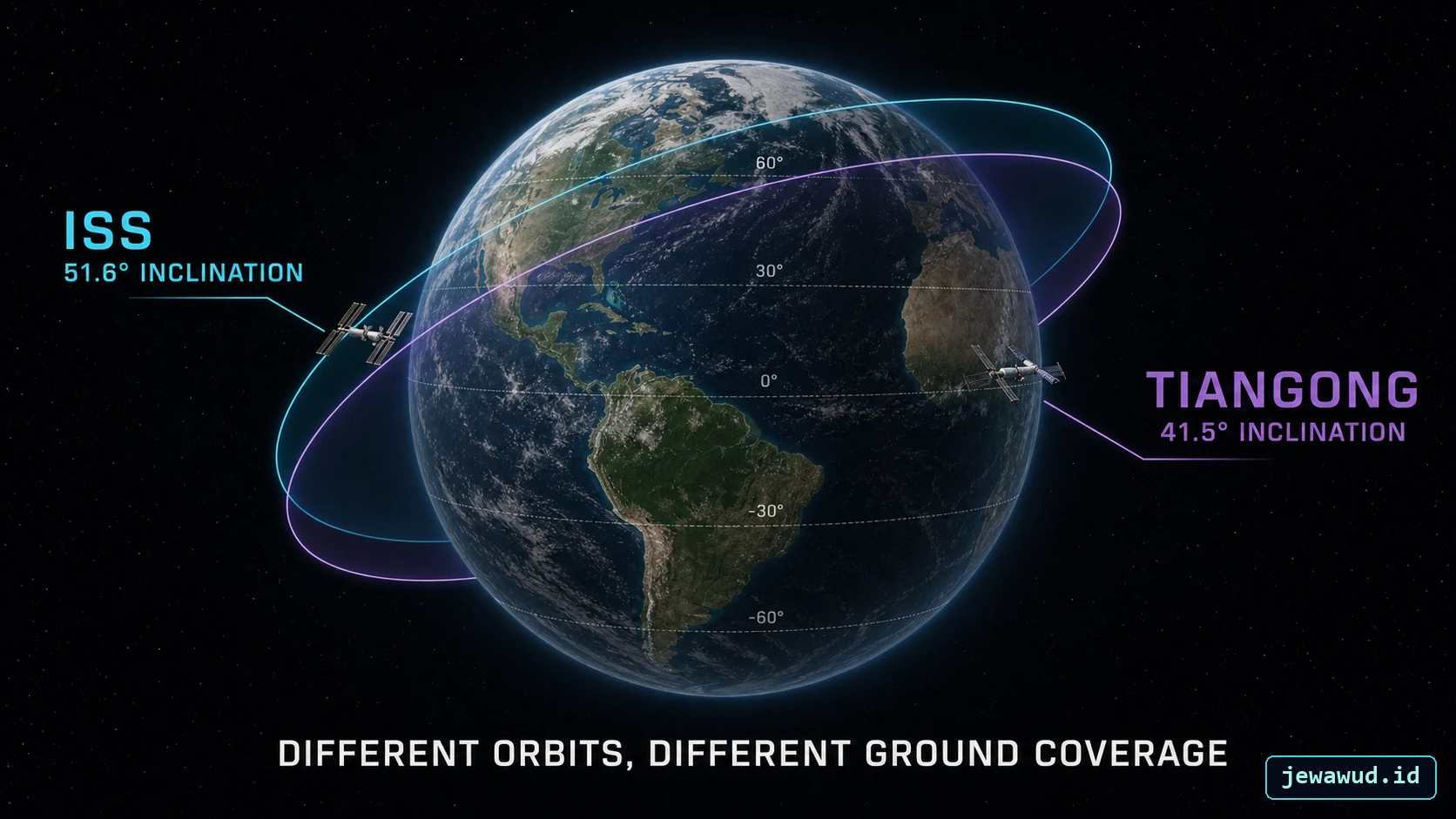 Comparison of ISS and Tiangong orbital inclination and latitude coverage