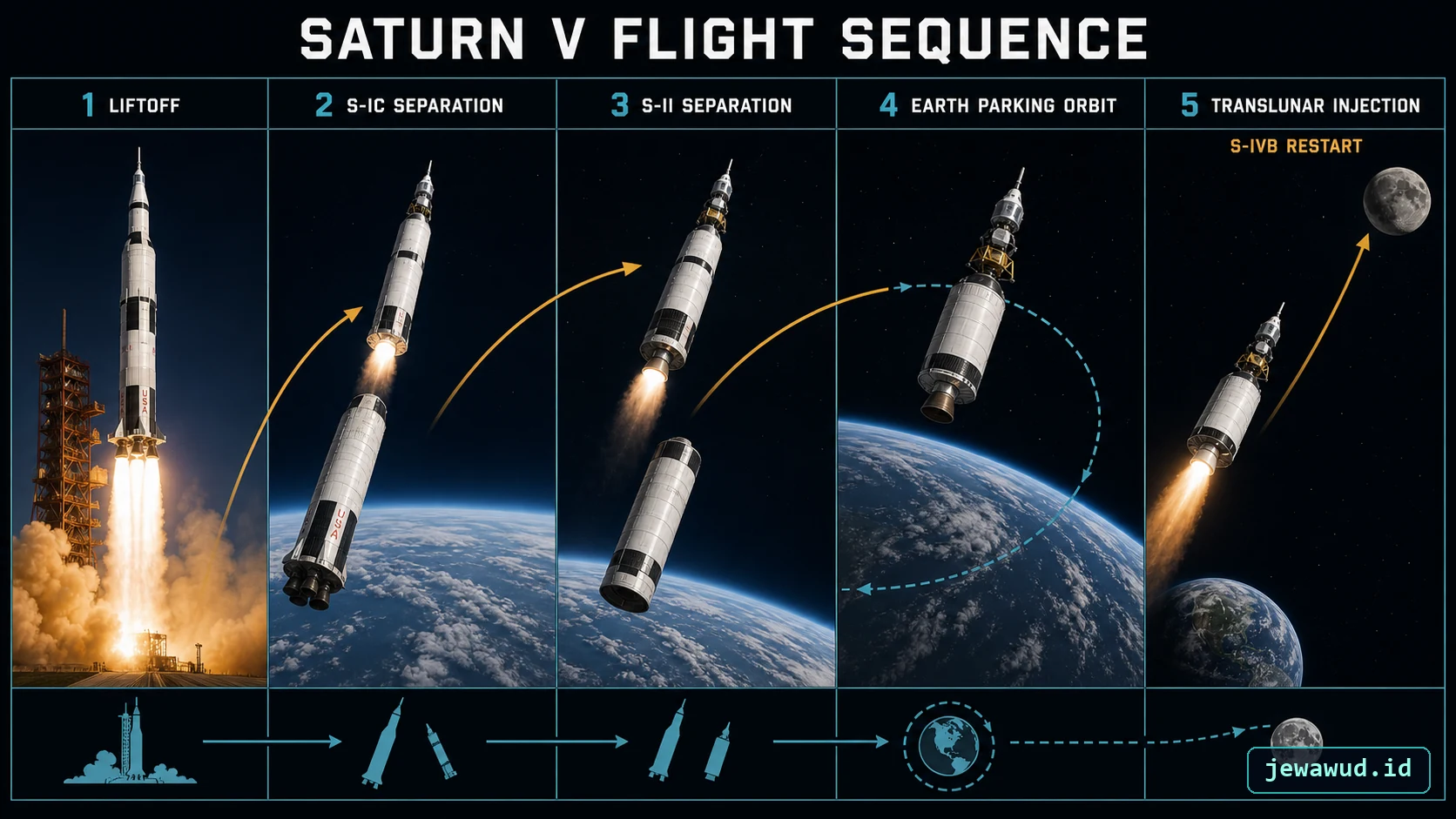 Saturn V flight sequence from launch through translunar injection